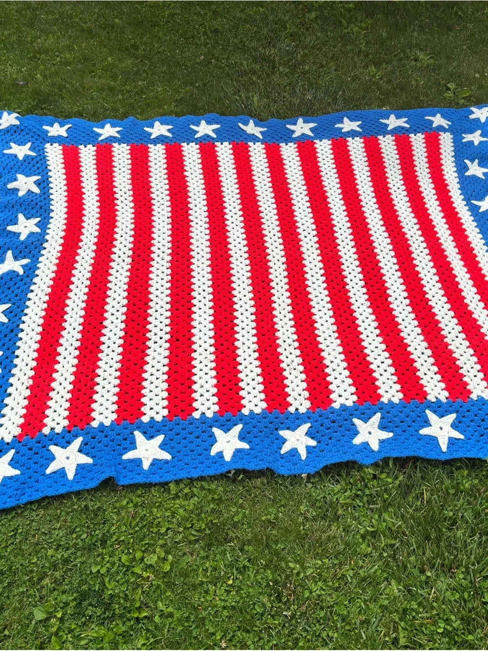 Vintage Patriotic Red, White & Blue Crochet Throw Blanket